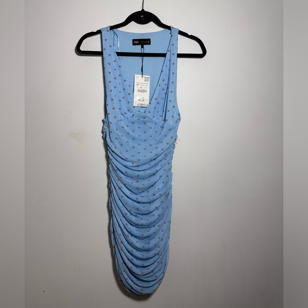 Zara Blue Polka Dot Midi Dress
